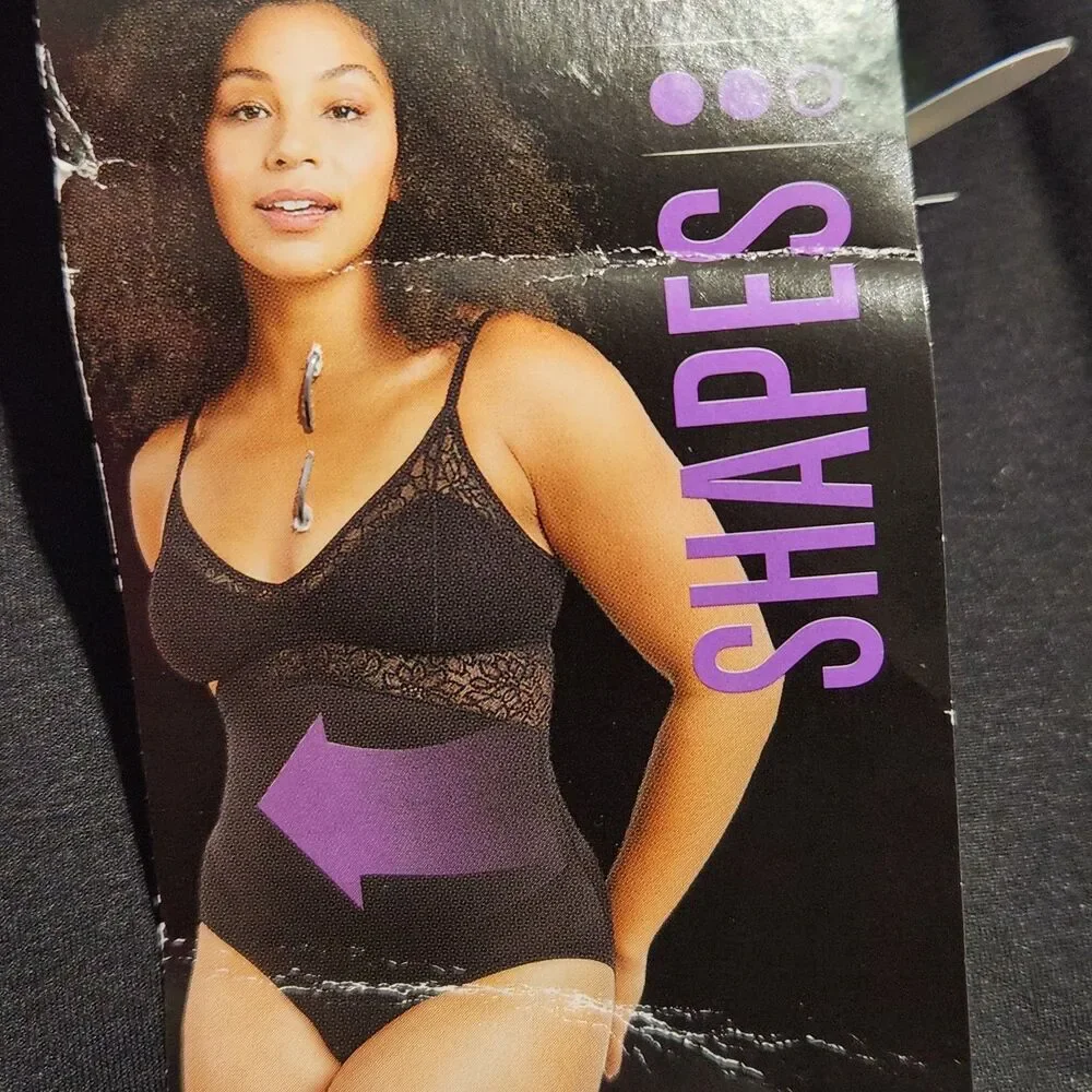 Maidenform Womens Shapewear Lace Bodysuit XL Black Frim Control Cool Comfort.
